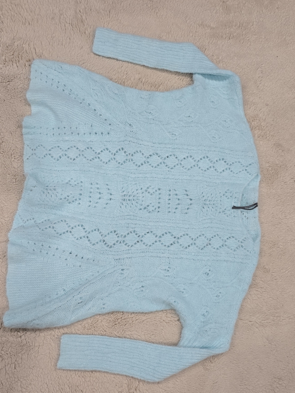Anthropologie Pale Blue Openwork Cable Crewneck Sweater